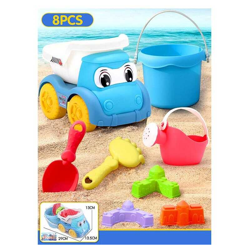 Пісочний набір W 218-62 (72/2) розмір самоскида: 16.5х11х13 см, висота відра - 9.5 см, лійка, граблі, 3 формочки, в сітці