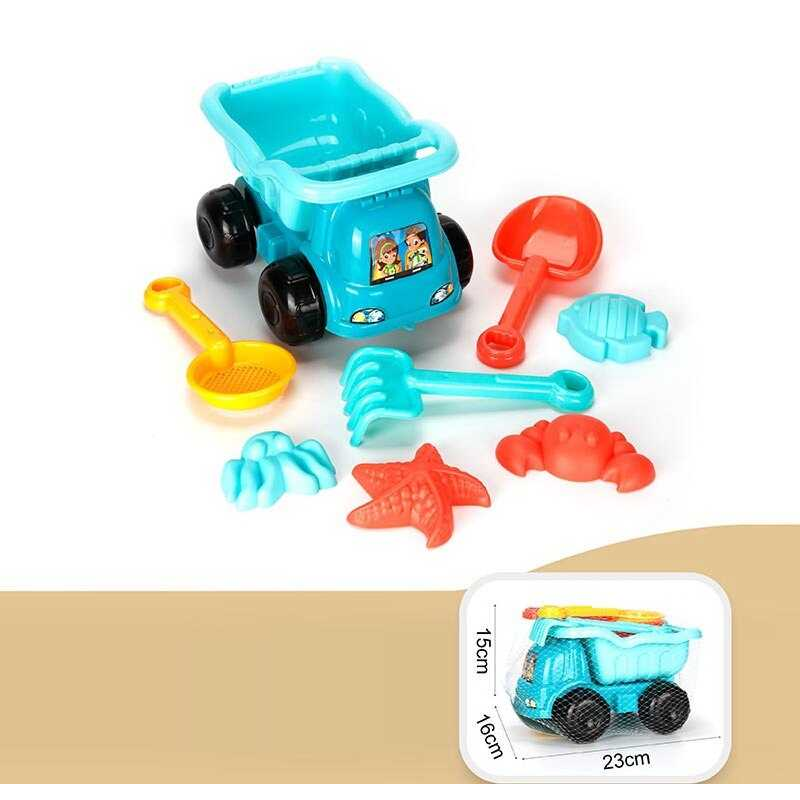 Пісочний набір YF 3634 (48) машина - самоскид, лопатка, граблі, сито, 4 формочки, в сітці Пісочний набір YF 3634 (48) машина - самоскид, лопатка, граблі, сито, 4 формочки, в сітці