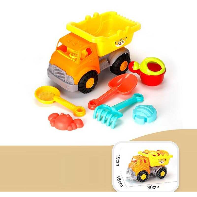 Пісочний набір YF 3637 (45) машина - самоскид, лопатка, граблі, лійка, сито, 2 формочки, в сітці