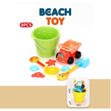 Пісочний набір YF 3687 (24) відро висотою 22 см, машинка з відкидним причепом, 2 лопати висотою 35 см, 4 формочки, в сітці