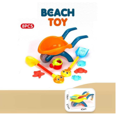 Пісочний набір YF 3696 (24) 8 елементів, тачка, лопатка, граблі, лійка, форми для піску, в сітці