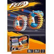 Пістолет AK 9278 A (36/2) 2 кольори, механічний принцип роботи, стріляє м’якими патронами, розбірний магазин, 30 патронів, в коробці