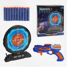 Пістолет з мішенню 3695 (8) підсвічування, озвучування англійською, 3 режими, 10 м“яких патронів, механічний пістолет, в коробці