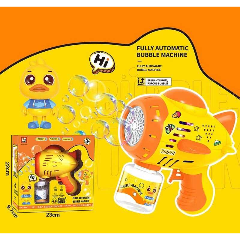 Пістолет з мильними бульбашками 2023-43 A (48) підсвічування, наліпки, пляшечка з бульбашками, від батарейок, в коробці