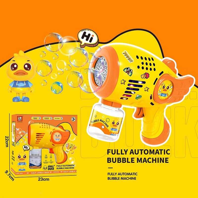 Пістолет з мильними бульбашками 2023-44 A (48) підсвічування, наліпки, пляшечка з бульбашками, від батарейок, в коробці