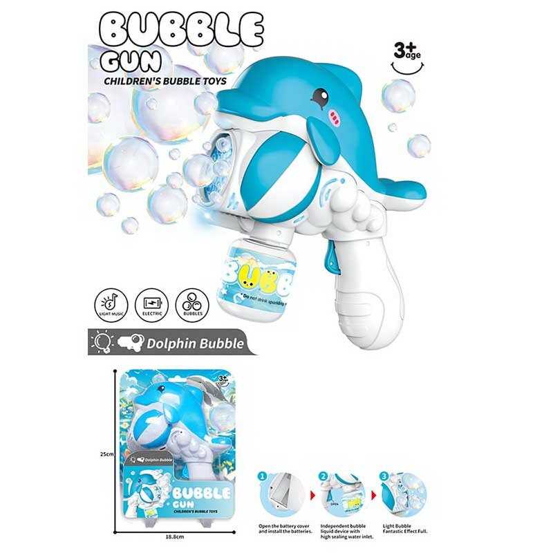 Пістолет з мильними бульбашками 2233 (50) “Дельфін”, автоматичний принцип роботи, на батарейках, підсвічування, мильний розчин, на листі Пістолет з мильними бульбашками 2233 (50) “Дельфін”, автоматичний принцип роботи, на батарейках, підсвічування, мильний розчин, на листі