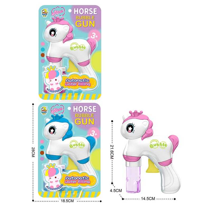 Пістолет з мильними бульбашками 506 (72/2) “Єдиноріг“, 2 кольори, 2 баночки з розчином, на листі