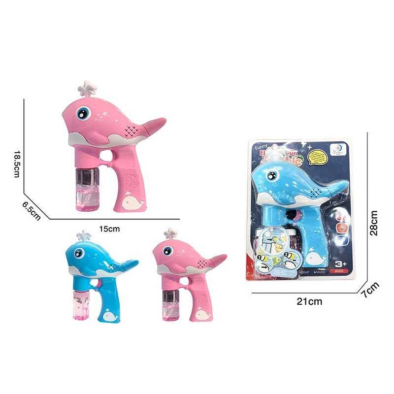 Пістолет з мильними бульбашками 6265 (48/2) 2 кольори, “Кит“, на батарейках, музика, підсвічування, 2 пляшки мильного розчину, автоматичний принцип, на листі