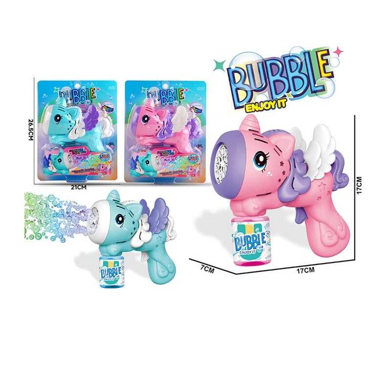 Пістолет з мильними бульбашками 812 A (48/2) 2 кольори, “Єдиноріг”, автоматичний принцип, пляшка мильного розчину, підсвічування, на батарейках, на листі Пістолет з мильними бульбашками 812 A (48/2) 2 кольори, “Єдиноріг”, автоматичний принцип, пляшка мильного розчину, підсвічування, на батарейках, на листі