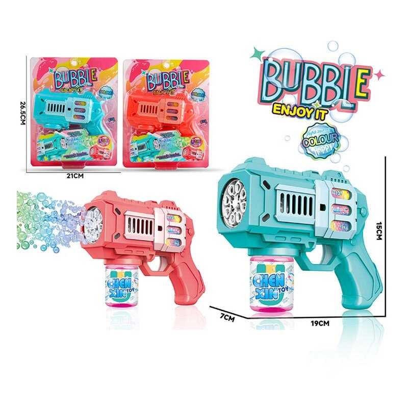 Пістолет з мильними бульбашками 813 A (60/2) 2 кольори, автоматичний принцип роботи, пляшка мильного розчину, підсвічування, на батарейках, на листі Пістолет з мильними бульбашками 813 A (60/2) 2 кольори, автоматичний принцип роботи, пляшка мильного розчину, підсвічування, на батарейках, на листі