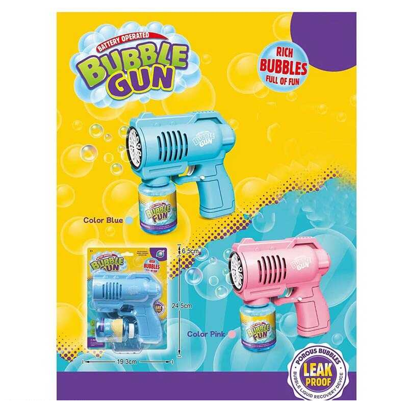 Пістолет з мильними бульбашками AL 2026-1 (72/2) 2 кольори, автоматичний принцип, пляшка мильного розчину, підсвічування, на батарейках, на листі