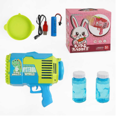 Пістолет з мильними бульбашками KB 1284 (24) підсвічування, 73 отвори, акум. 3.7V, 2 пляшечки з мильним розчином, посудина, в коробці