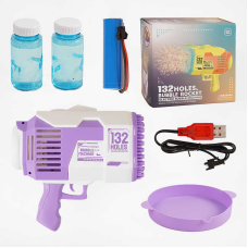 Пістолет з мильними бульбашками KB 1293 Штрихкод = 90842 (24) підсвічування, 132 отвори, 2 пляшки  з мильним розчином, ак. 3.7V, USB-кабель, в коробці