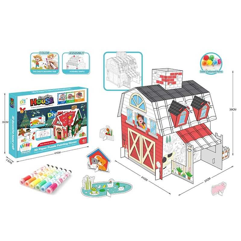 Пазли 3D “Будиночок“ 1004 (48/2) картонний, розмальовка, 6 маркерів, в коробці
