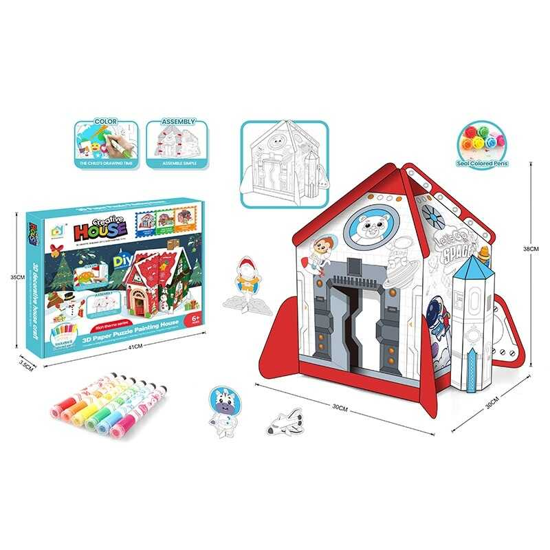 Пазли 3D “Космічна ракета“ 1002 (48/2) картонні, розмальовка, 6 маркерів, в коробці