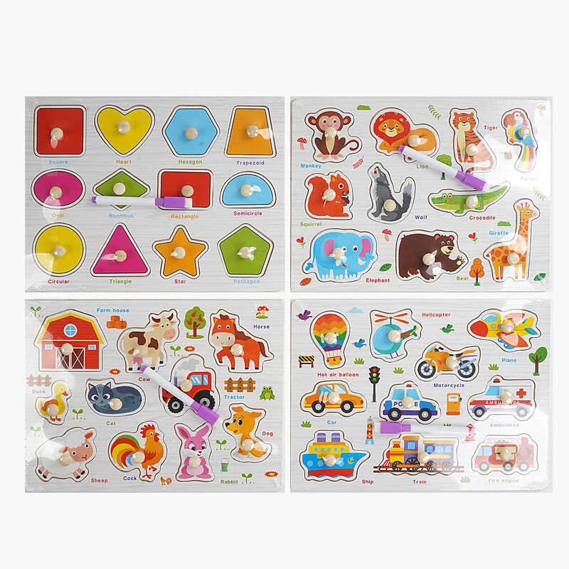 Пазли-вкладиші C 67047 (100) дерев“яні, 2 в 1, дошка для малювання, маркер, у плівці, ВИДАЄТЬСЯ МІКС ВИДІВ