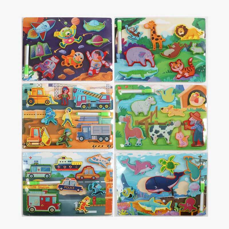 Пазли-вкладиші D 38354 (80) дерев“яні, маркер, у плівці, ВИДАЄТЬСЯ ТІЛЬКИ МІКС ВИДІВ