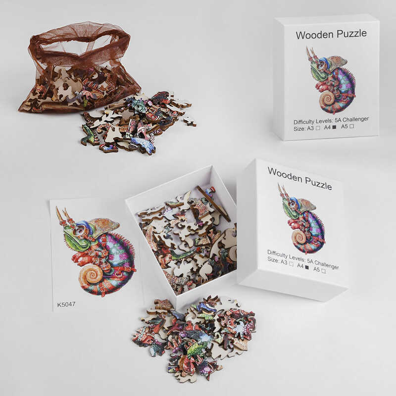 Пазли К 5047 (100) “Хамелеон“, дерев“яні, фігурні, формат А4, в коробці Пазли К 5047 (100) “Хамелеон“, дерев“яні, фігурні, формат А4, в коробці