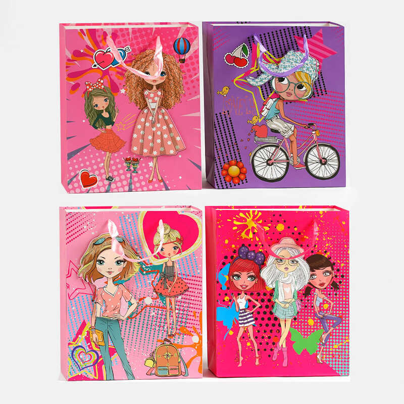 Пакет подарунковий С 57736 (300) 4 види, “Модниці“, СЕРЕДНІЙ, ВИДАЄТЬСЯ ТІЛЬКИ МІКС ВИДІВ