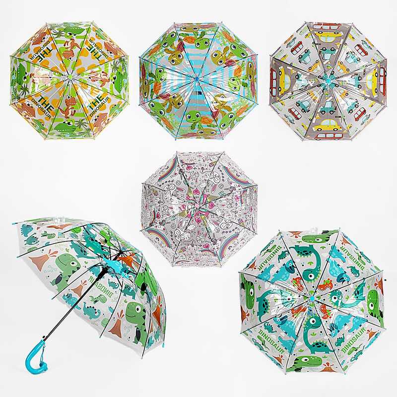 Парасолька С 66360 (60) 6 видів, прозорий купол, d=74 см, свисток, ВИДАЄТЬСЯ ТІЛЬКИ МІКС ВИДІВ