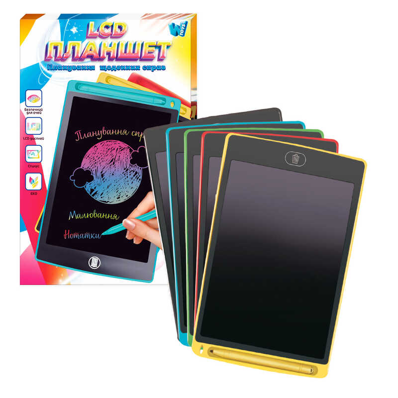 Планшет для малювання 16430 (100) “WToys“, кольоровий LCD екран, 10 дюймів, розмір 17х26 см, стилус, в коробці, ВИДАЄТЬСЯ ТІЛЬКИ МІКС ВИДІВ