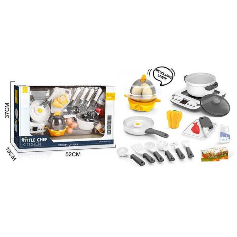 Плитка з посудкою BC 9013 (10) 18 елементів, звук, підсвічування, яйцеварка, настільна електрична плита, посуд, продукти, в коробці