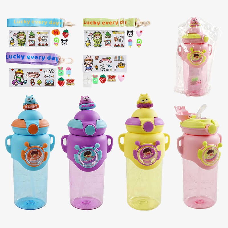 Пляшка для води C 69850 (50) 4 кольори, об“єм 700 мл, пластикова, трубочка, ремінець, пластикова застібка, в пакеті, ВИДАЄТЬСЯ ТІЛЬКИ МІКС ВИДІВ