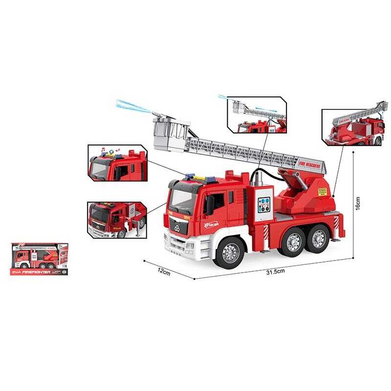 Пожежна машина WY 1125 A (18) світло, звук, 1:10, шланг та помпова подача води, висувна стріла, платформа обертається на 360°, інерція, в коробці