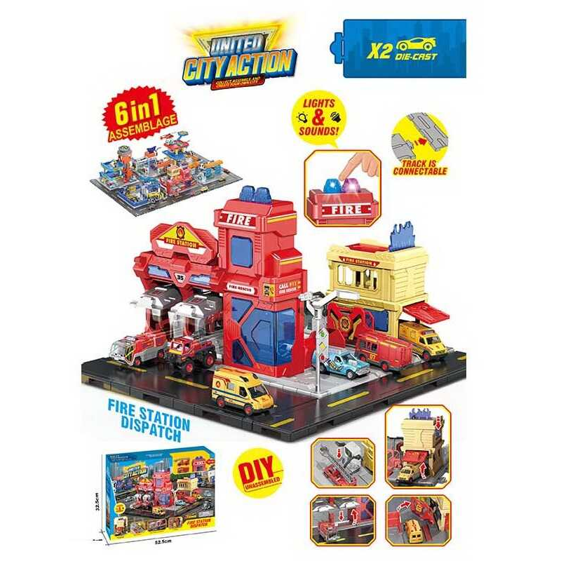 Пожежна станція SK 6602 (18) звук, підсвічування, 2 машинки, рухливі елементи, наліпки, в коробці Пожежна станція SK 6602 (18) звук, підсвічування, 2 машинки, рухливі елементи, наліпки, в коробці