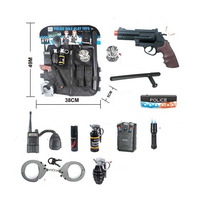 Поліцейський набір HSY 201 (12) 12 елементів, звук, підсвічування, жилет, ліхтарик, рація, камера, пістолет, у пакеті