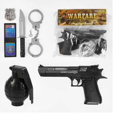 Поліцейський набір JL 111-9 (96/2) звук, підсвічування, пістолет, ніж, наручники, граната, жетон, посвідчення, у пакеті