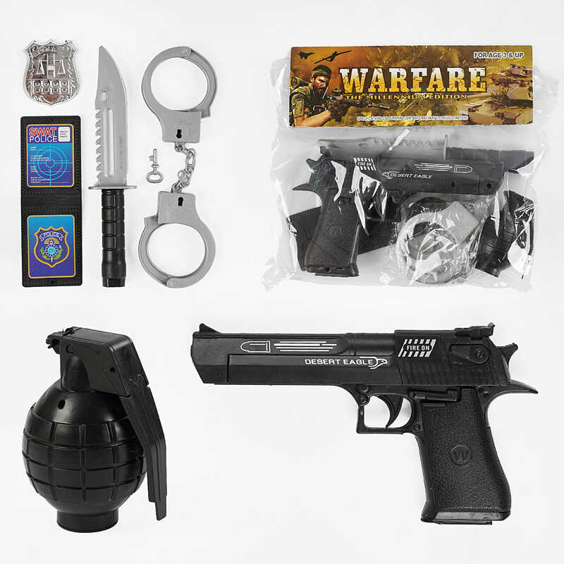 Поліцейський набір JL 111-9 (96/2) звук, підсвічування, пістолет, ніж, наручники, граната, жетон, посвідчення, у пакеті