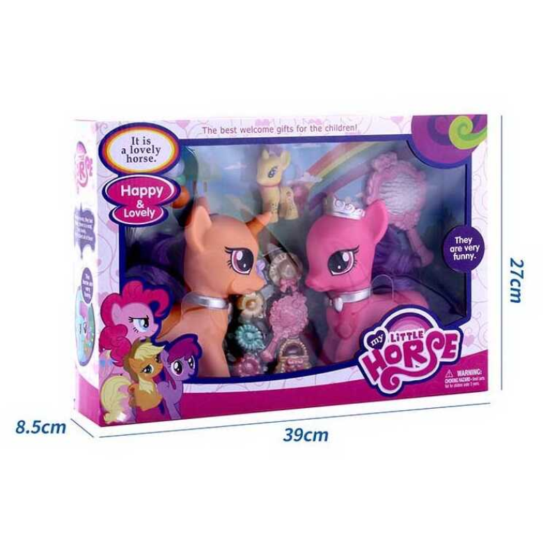 Поні HF 998 (24/2) підсвічування, звукові ефекти, 3 конячки, 8 заколочок, щітка для волосся, в коробці