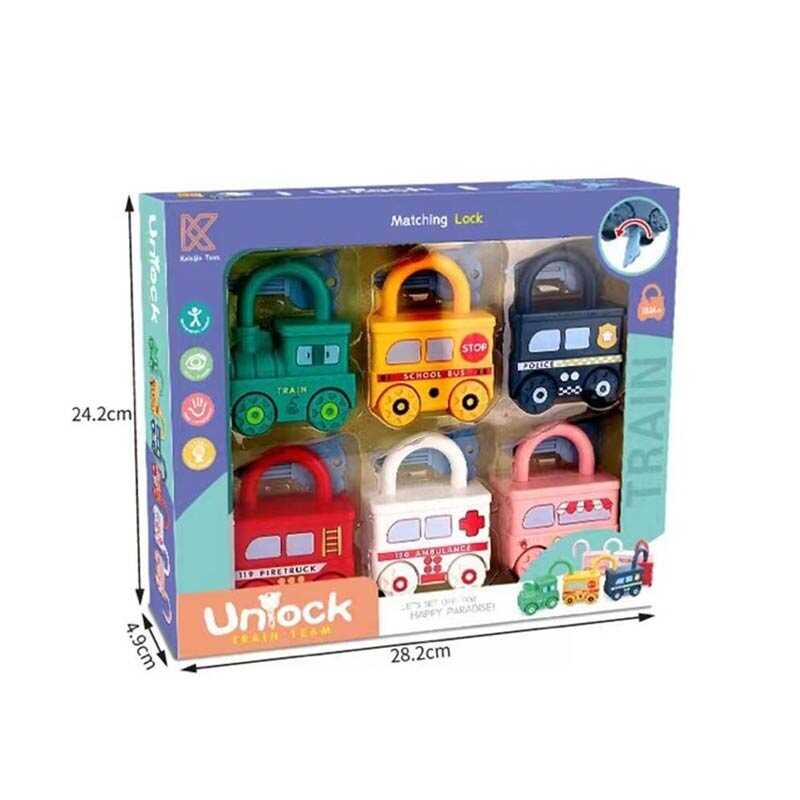 Потяг логічний 228-1 (36), 6 вагончиків, замки, ключі, в коробці