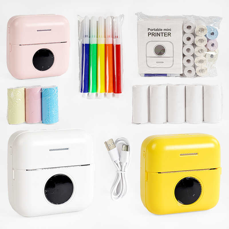 Принтер C 64259 (40) 3 кольори, чорно-білий колір друку, Bluetooth, USB-кабель, 14 рулонів термпопаперу (білий+кольоровий), інструкція, маркери, в коробці, ВИДАЄТЬСЯ ТІЛЬКИ МІКС ВИДІВ