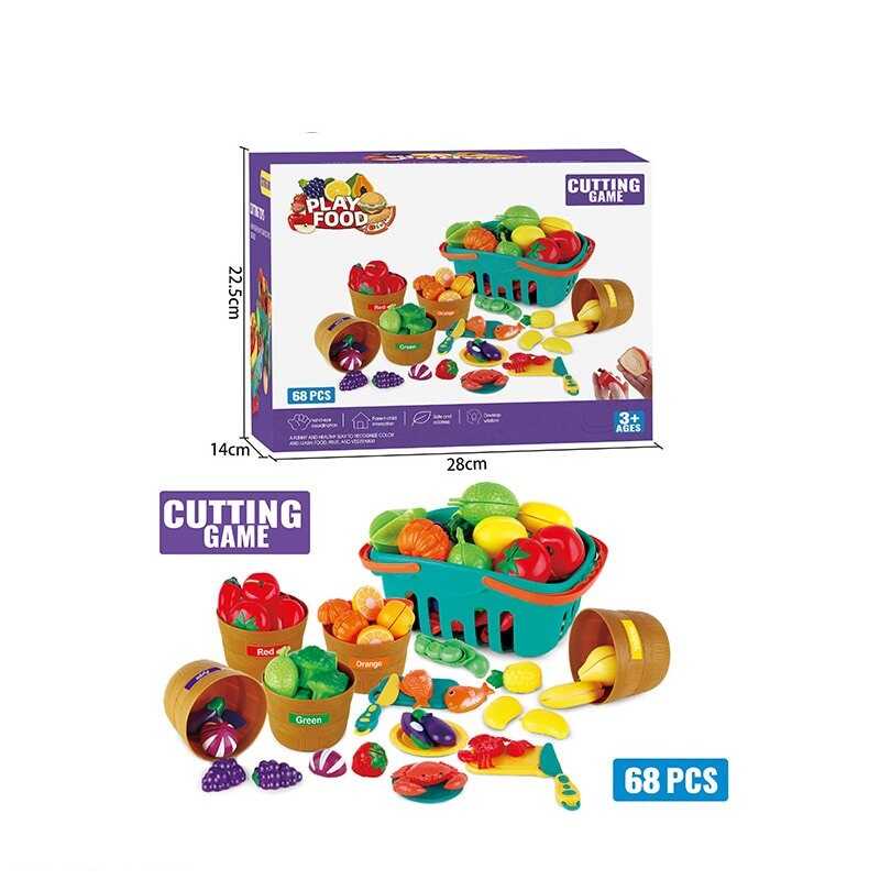 Продукти на липучках SC 068 (16) 68 елементів, сортер за кольорами та видами продуктів, 2 ножі, 2 тарілки, 2 обробні дошки, наліпки, в коробці