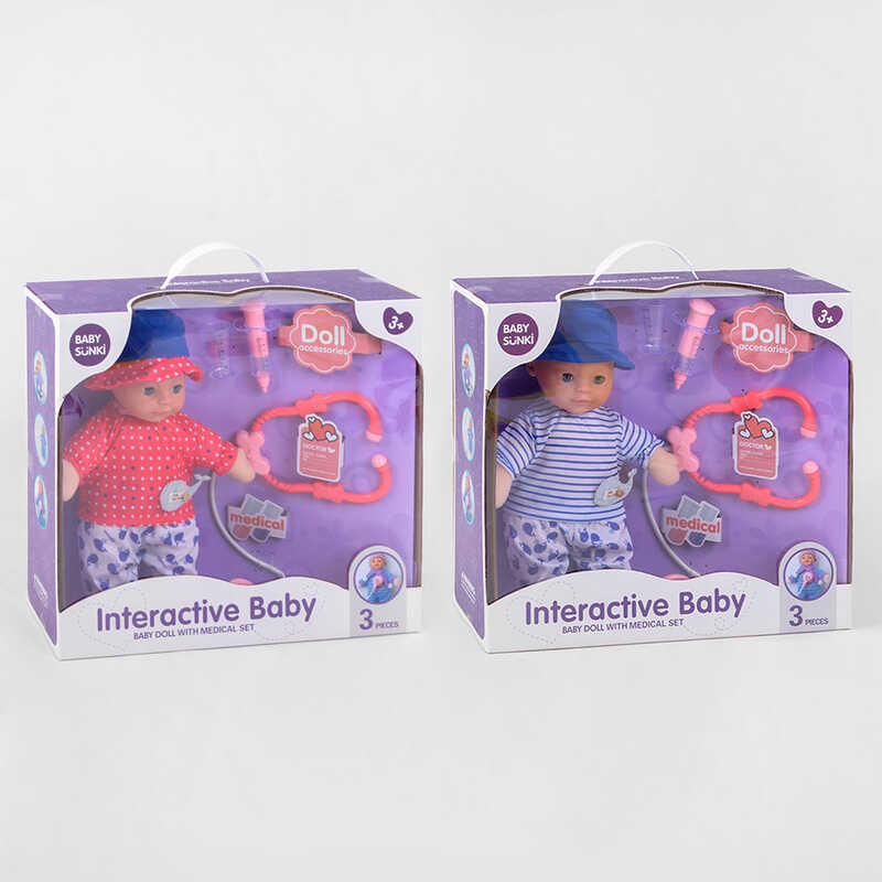 Пупс 1861-9/10 (12) 2 види, м“якотілий, говорить мама-тато, видає звуки, плаче, сміється, 35 см, 3 аксесуари, функціональний стетоскоп, в коробці