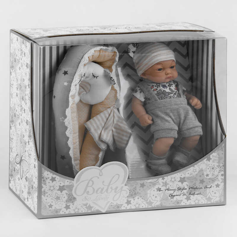 Пупс 219-1 (18/2) висота 25 см, комбінезон, шапочка, шкарпетки, рушник, матрацик з подушечкою, в коробці