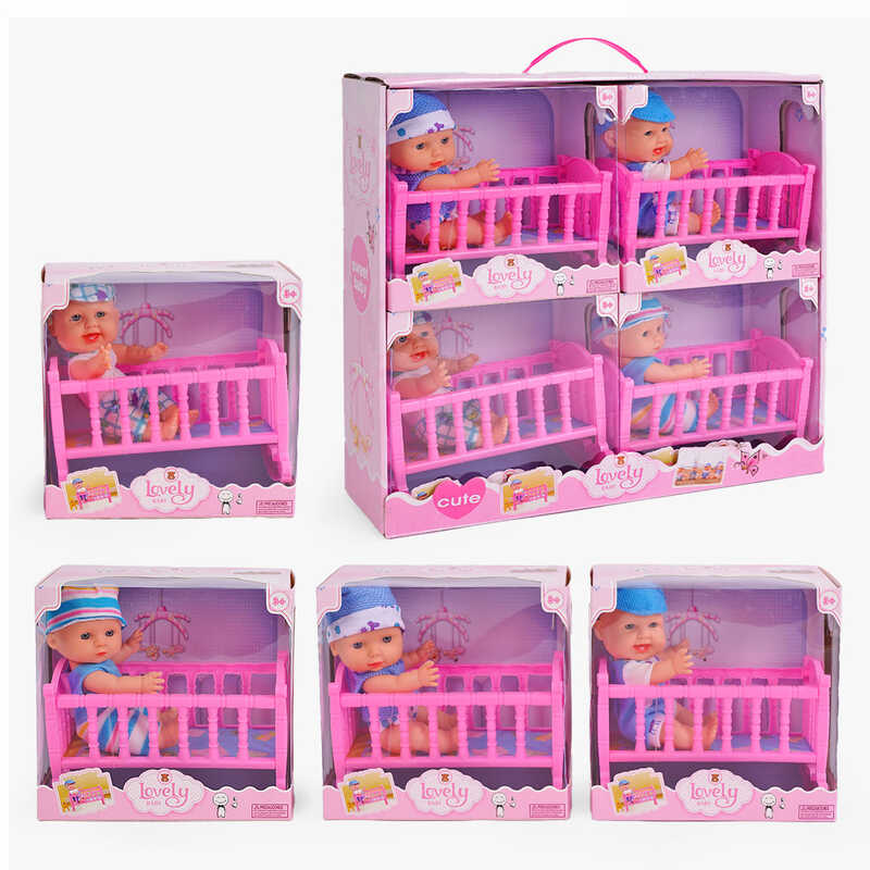 Пупс 2303 (12) 19 см, гумовий, колиска, в коробці, ЦІНА ЗА 4 ШТУКИ В БЛОЦІ