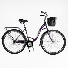 Велосипед міський Corso «FORTUNA» 28`` FR-28077 + КОШИК (1) ТЕМНО-ФІОЛЕТОВИЙ, одношвидкісний, сталева рама 20``, корзина, багажник