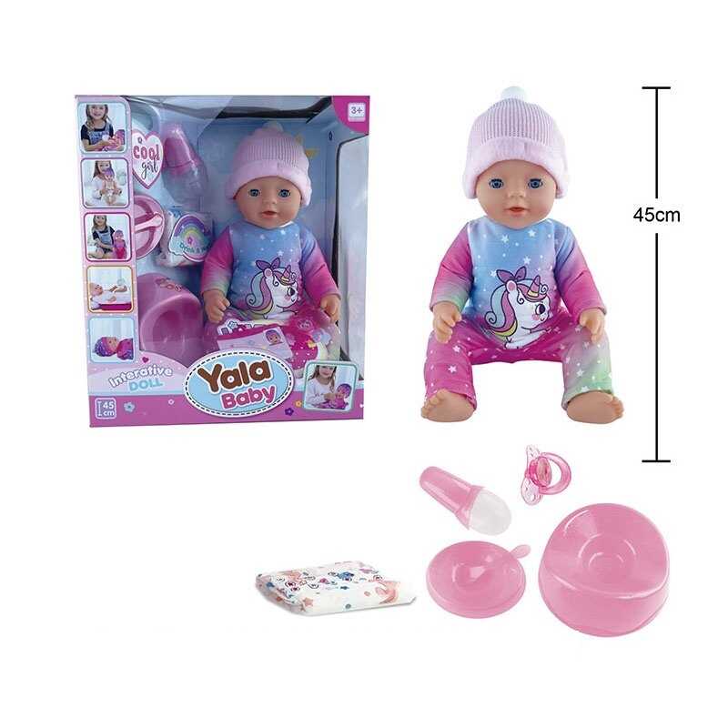 Пупс BL 231 P (12) висота 45 см, заплющує очі, п’є з пляшечки, підгузок, горщик, посуд, пустушка, в коробці