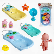 Пупс BLS 64-9 (72/2) 3 види, висота 16см, 2 ванночки, помпова подача води, 2 гумові качечки, пляшечка гелю для душу, в пакеті, ВИДАЄТЬСЯ ТІЛЬКИ МІКС ВИДІВ