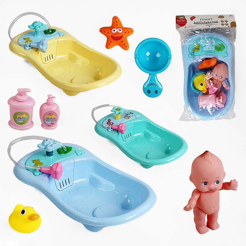 Пупс BLS 64-9 (72/2) 3 види, висота 16см, 2 ванночки, помпова подача води, 2 гумові качечки, пляшечка гелю для душу, в пакеті, ВИДАЄТЬСЯ ТІЛЬКИ МІКС ВИДІВ