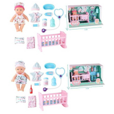Пупс BLS-W 95 (24/2) 2 види, ліжко, одяг, медичне приладдя, у коробці