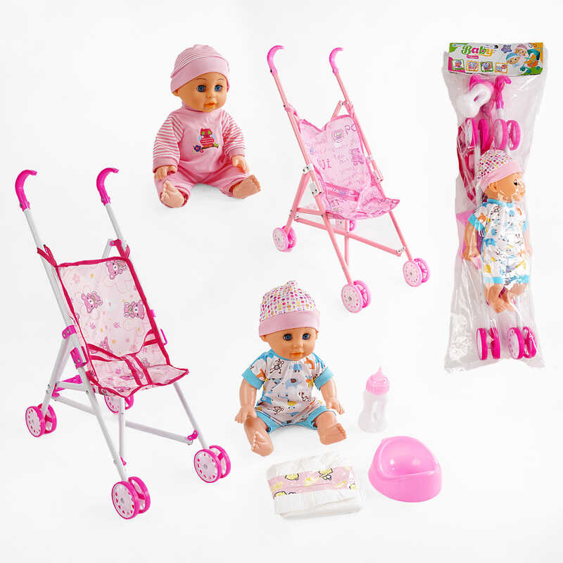 Лялька з візком LZX 17 T-11 (36/2) 2 види, музичний чіп, закриває очі, п’є з пляшечки, ходить на горщик, аксесуари, у пакеті
