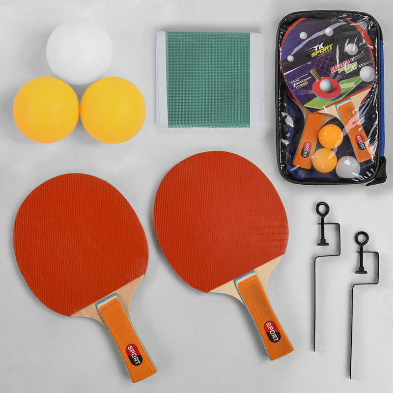 Ракетка для пінг-понгу C 44878 (50) “TK Sport“, 2 шт + 3 м“ячики + сітка, в чохлі