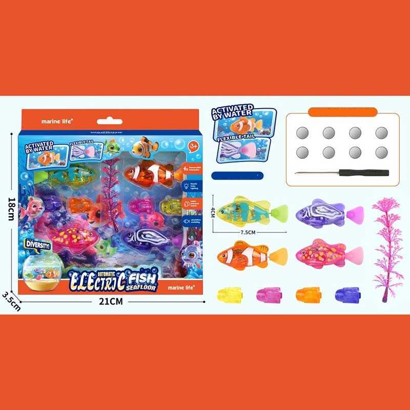 Роборибки CY 05 (96/2) 4 штуки, на батарейках, підсвічування, рухає хвостом, для акваріума, 8 см, в коробці