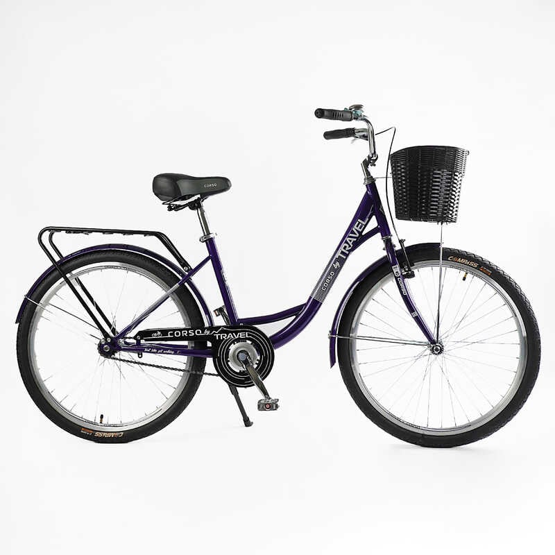 Велосипед міський Corso «TRAVEL» 26`` TL-26106 + КОШИК (1) одношвидкісний, сталева рама 16.5``, корзина, багажник Велосипед міський Corso «TRAVEL» 26`` TL-26106 + КОШИК (1) одношвидкісний, сталева рама 16.5``, корзина, багажник