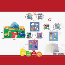 Розвивальна гра 368-4 (168) “Серветниця”, текстиль, 6 серветок, тварини, транспорт, комахи, шкільне приладдя, шелестючі елементи, англійські назви, в пакеті