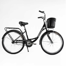 Велосипед міський Corso «TRAVEL» 26`` TL-26207 + КОШИК (1) колір ЧОРНИЙ, одношвидкісний, сталева рама 16.5``, корзина, багажник